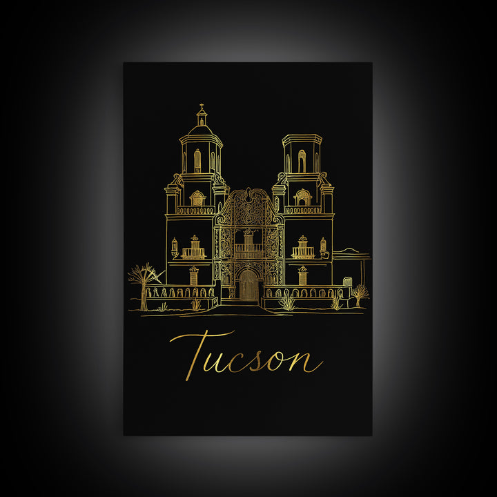 Tucson Travel Poster, Framed Canvas Print, Dark Minimalist Wall Art, Tucson City Art, Home Office Decor, Modern Wall Decor, City Poster