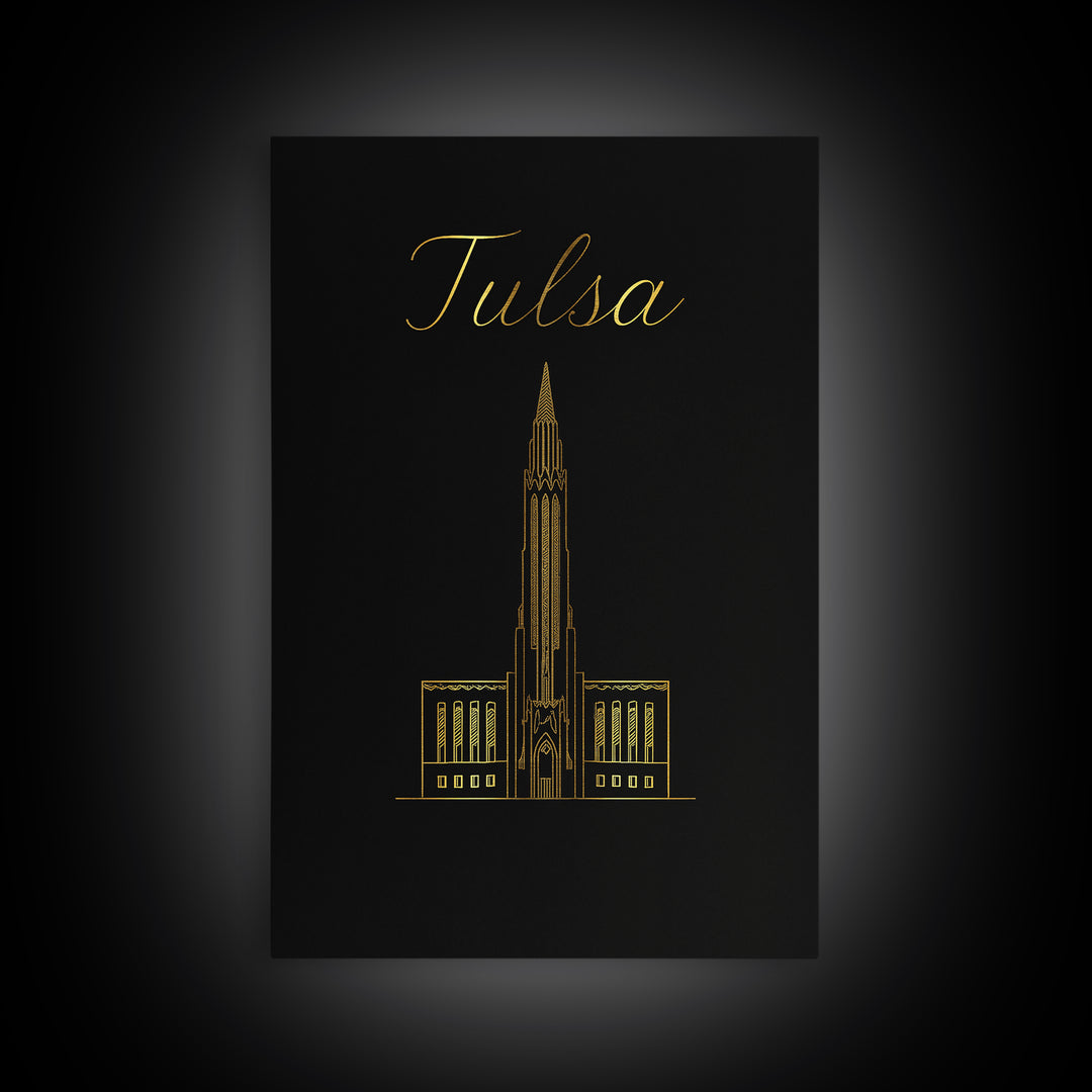 Tulsa Travel Poster, Framed Canvas Print, Dark Minimalist Wall Art, Tulsa City Art, Travel Art Print, Travel Poster Art, Wanderlust Decor