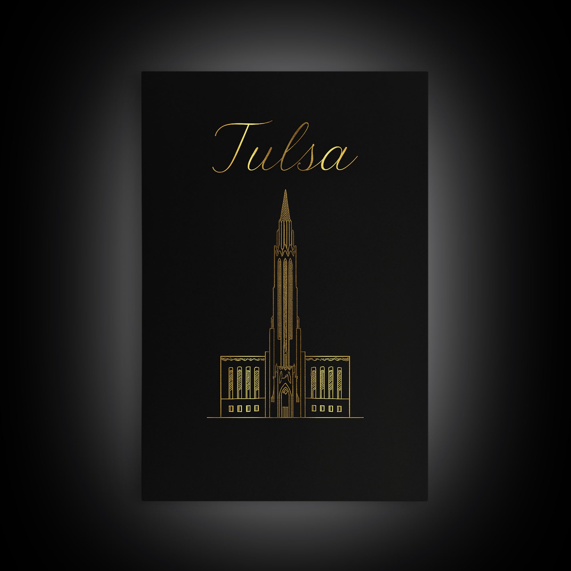 Tulsa Travel Poster, Framed Canvas Print, Dark Minimalist Wall Art, Tulsa City Art, Travel Art Print, Travel Poster Art, Wanderlust Decor