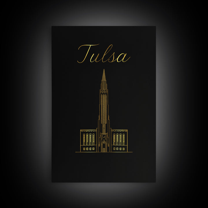 Tulsa Travel Poster, Framed Canvas Print, Dark Minimalist Wall Art, Tulsa City Art, Travel Art Print, Travel Poster Art, Wanderlust Decor