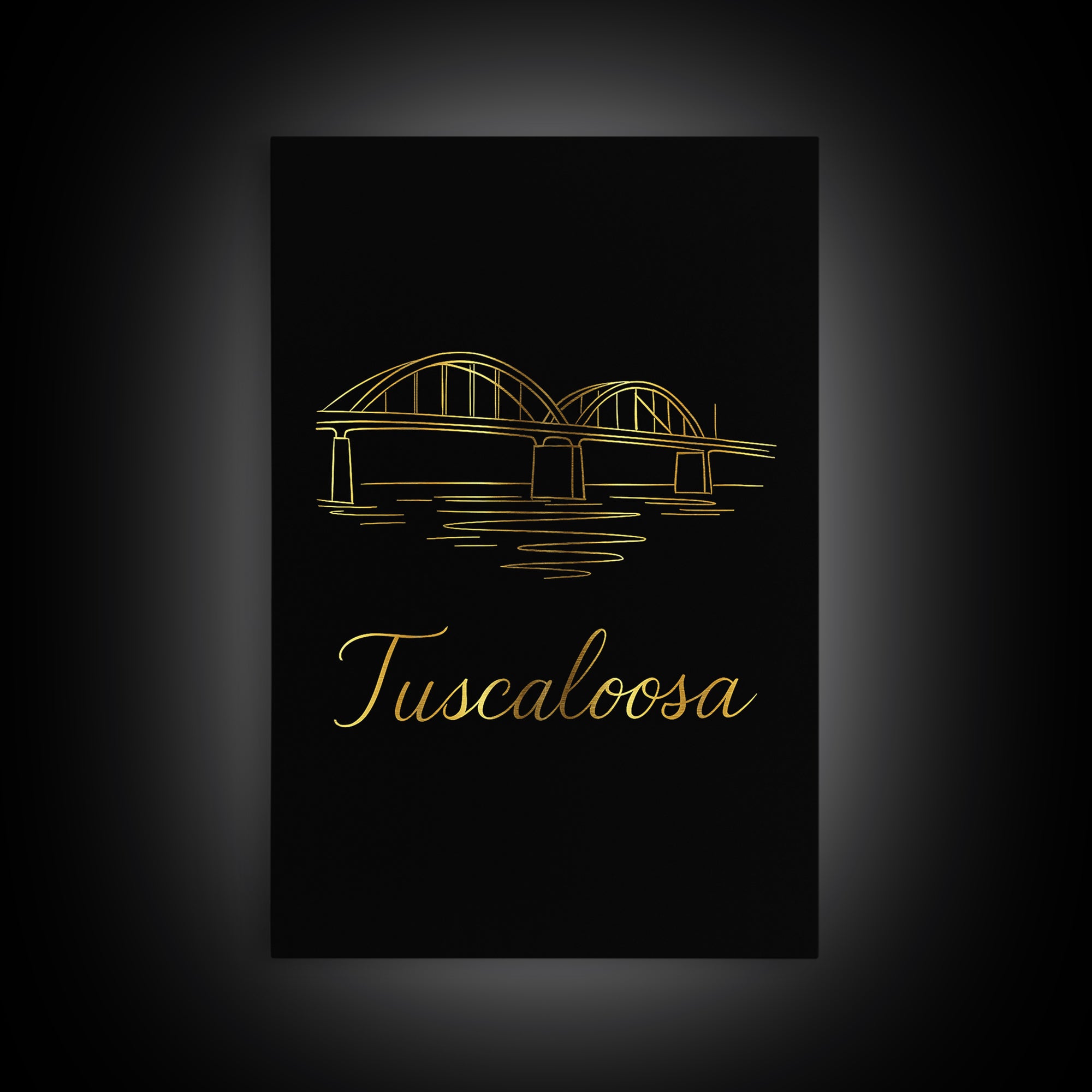 Tuscaloosa Alabama Travel Poster, Framed Canvas Print, Gold Outline Poster Art, Tuscaloosa Travel Art, City Art Print, Travel Wall Art