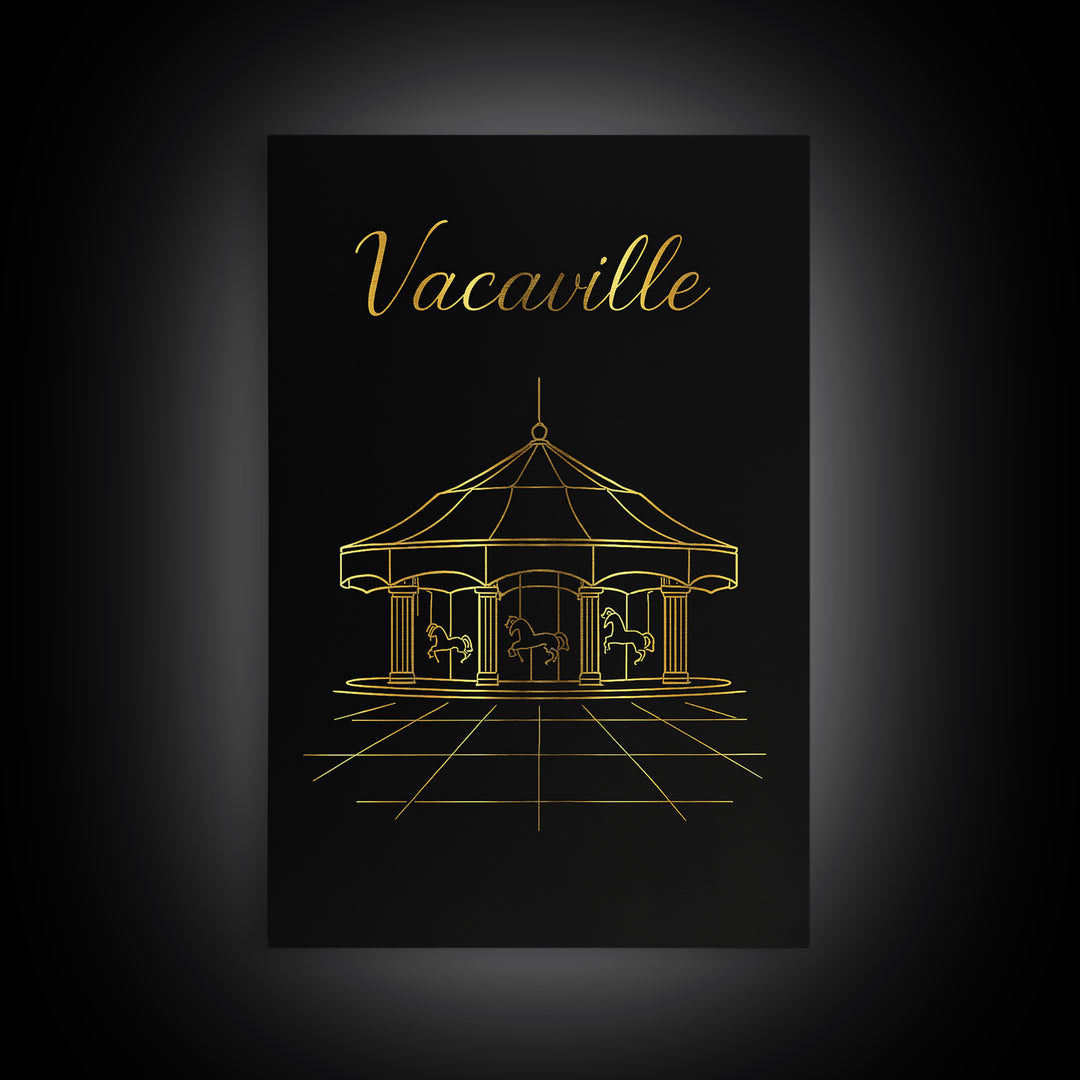 Vacaville California Travel Poster, Framed Canvas Print, Gold Outline Poster Art, Vacaville City Art, Retro Travel Print, Wanderlust Decor