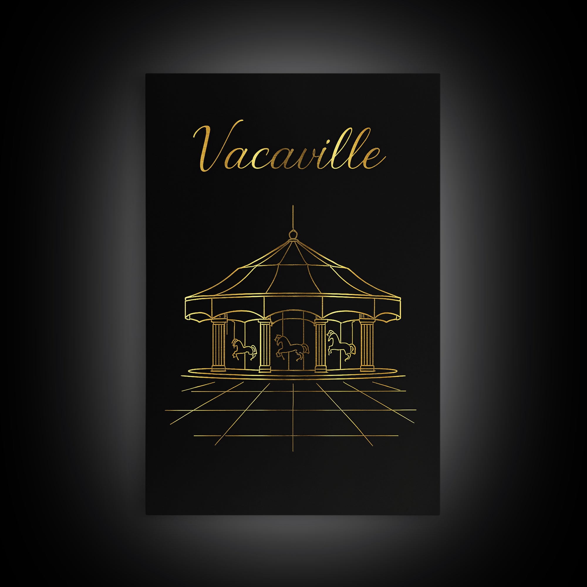 Vacaville California Travel Poster, Framed Canvas Print, Gold Outline Poster Art, Vacaville City Art, Retro Travel Print, Wanderlust Decor