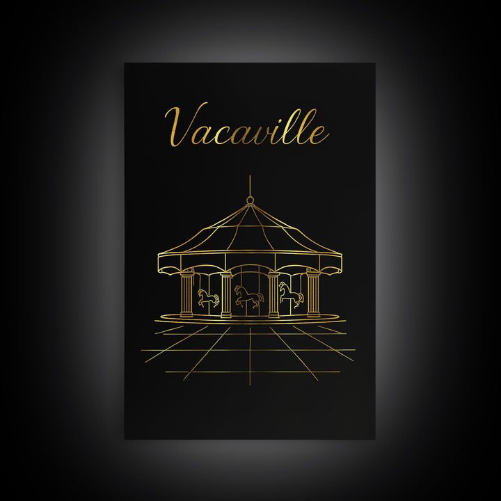Vacaville California Travel Poster, Framed Canvas Print, Gold Outline Poster Art, Vacaville City Art, Retro Travel Print, Wanderlust Decor
