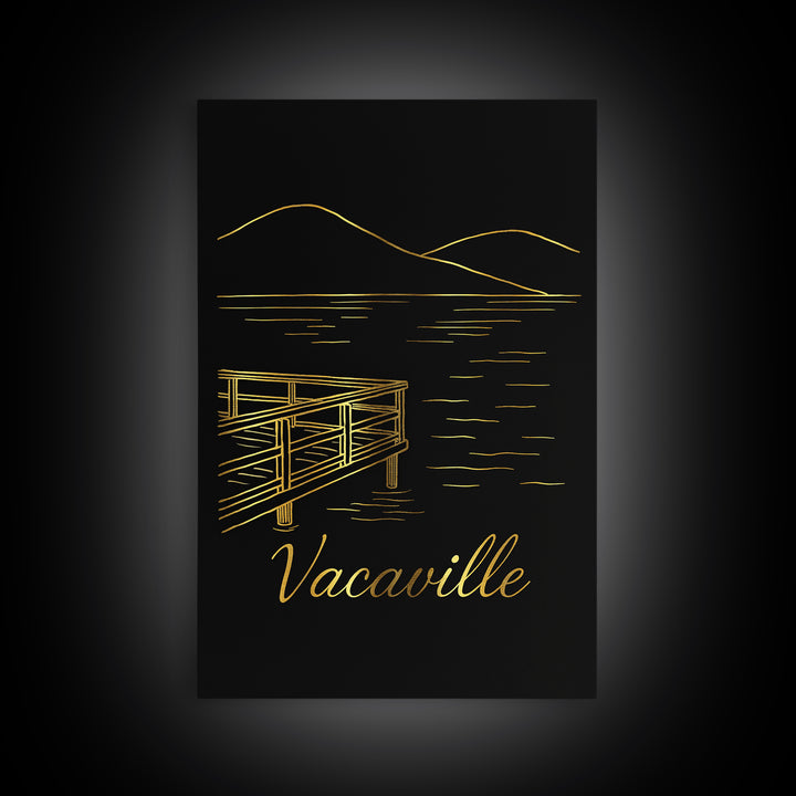 Vacaville Travel Poster, Canvas Print, Gold Outline Poster Art, Vacaville City Art, Wanderlust Decor, Living Room Wall Art, City Art Print