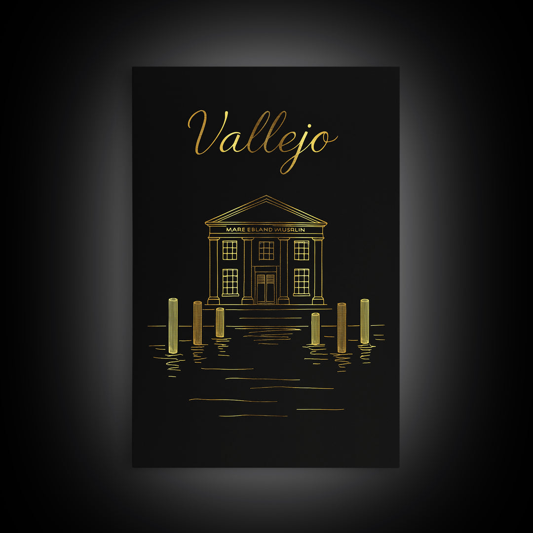 Vallejo Travel Poster, Canvas Print, Minimalist Gold Line Art, Vallejo Art Print, City Illustration, Travel Poster Art, Modern Wall Decor