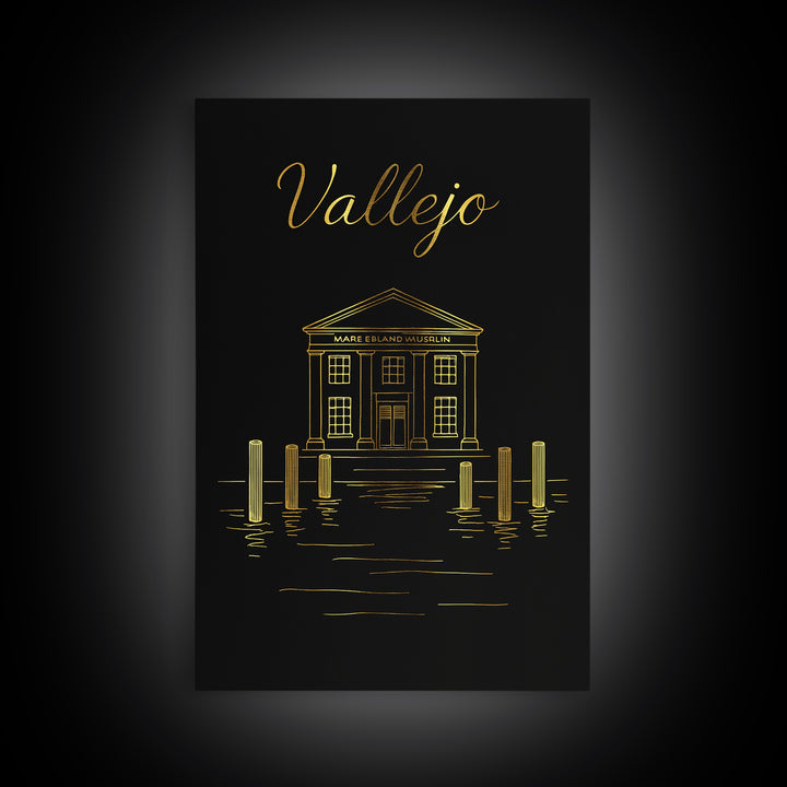 Vallejo Travel Poster, Canvas Print, Minimalist Gold Line Art, Vallejo Art Print, City Illustration, Travel Poster Art, Modern Wall Decor
