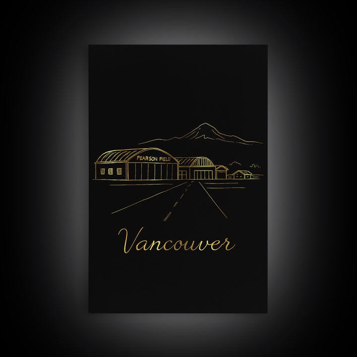 Vancouver Travel Poster, Canvas Print, Gold Outline Poster Art, Vancouver Poster Print, City Illustration, Travel Art Print, Retro Poster