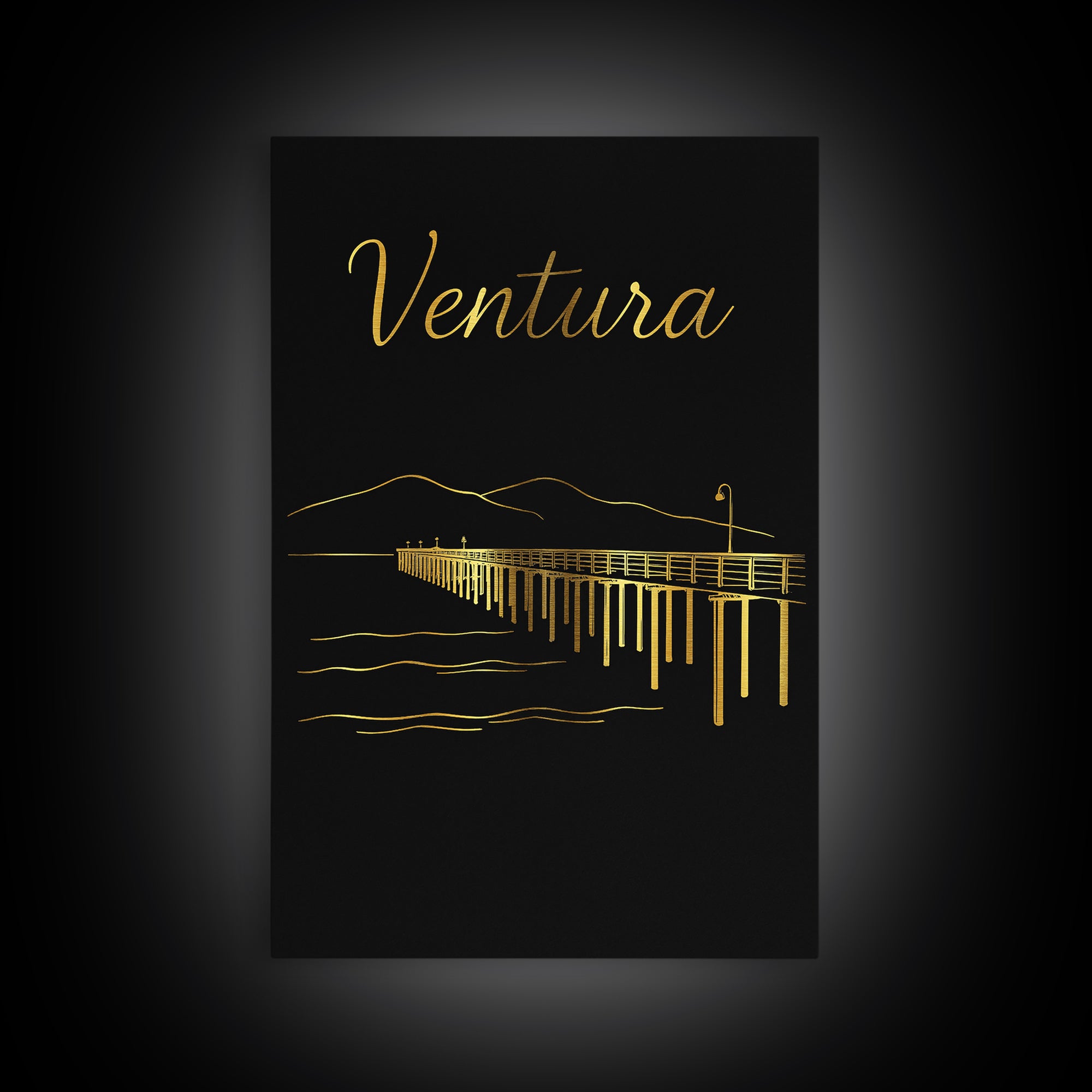 Ventura Travel Poster, Framed Canvas Print, Dark Minimalist Wall Art, Ventura Poster Print, Living Room Wall Art, Travel Poster Art