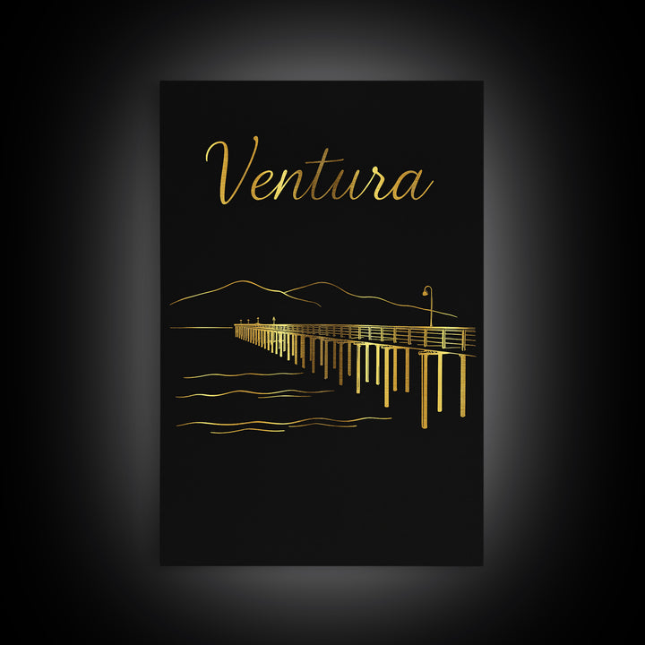 Ventura Travel Poster, Framed Canvas Print, Dark Minimalist Wall Art, Ventura Poster Print, Living Room Wall Art, Travel Poster Art