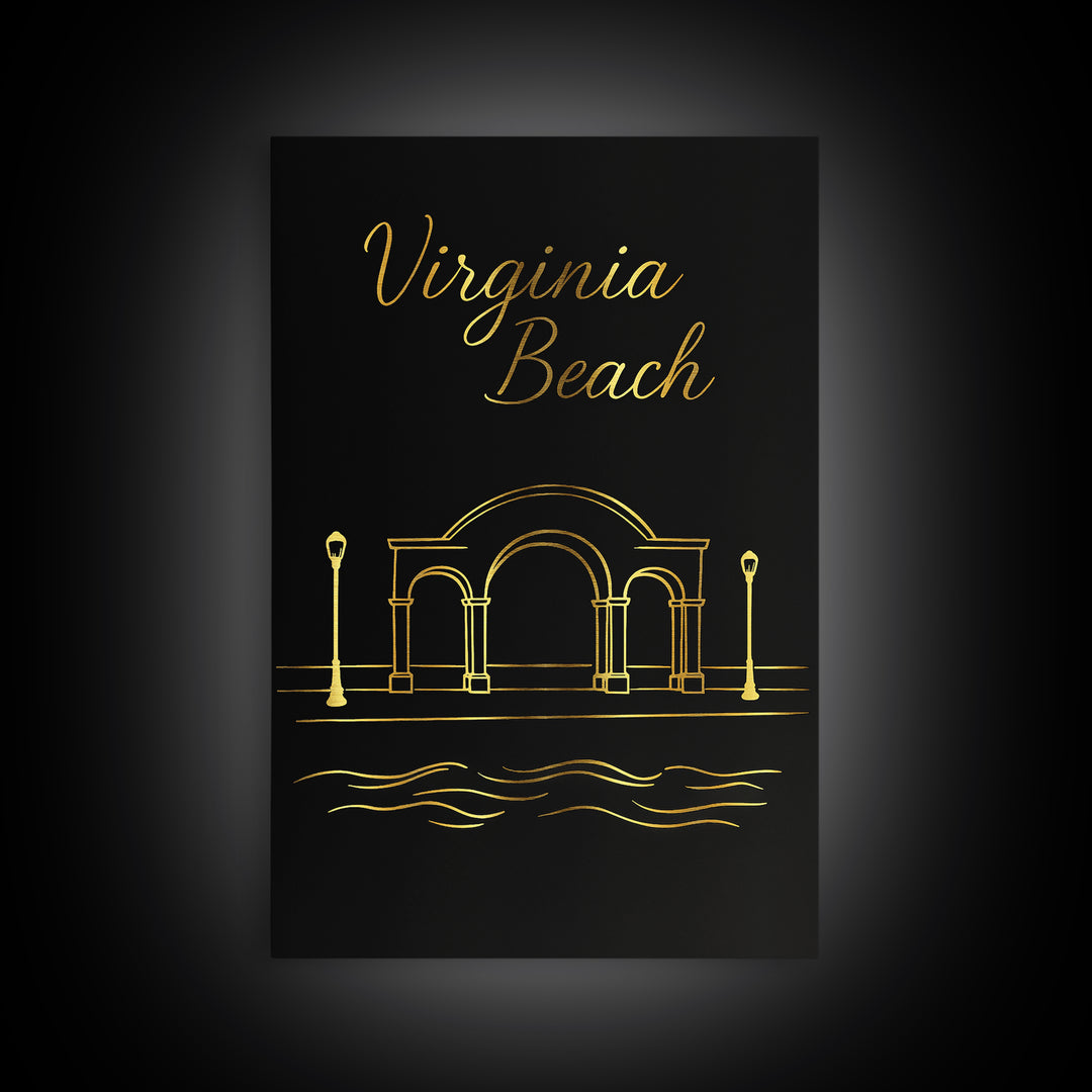 Virignia Beach Travel Poster, Canvas Print, Minimalist Gold Line Art, Virignia Beach Poster Print, Home Office Decor, Travel Wall Art
