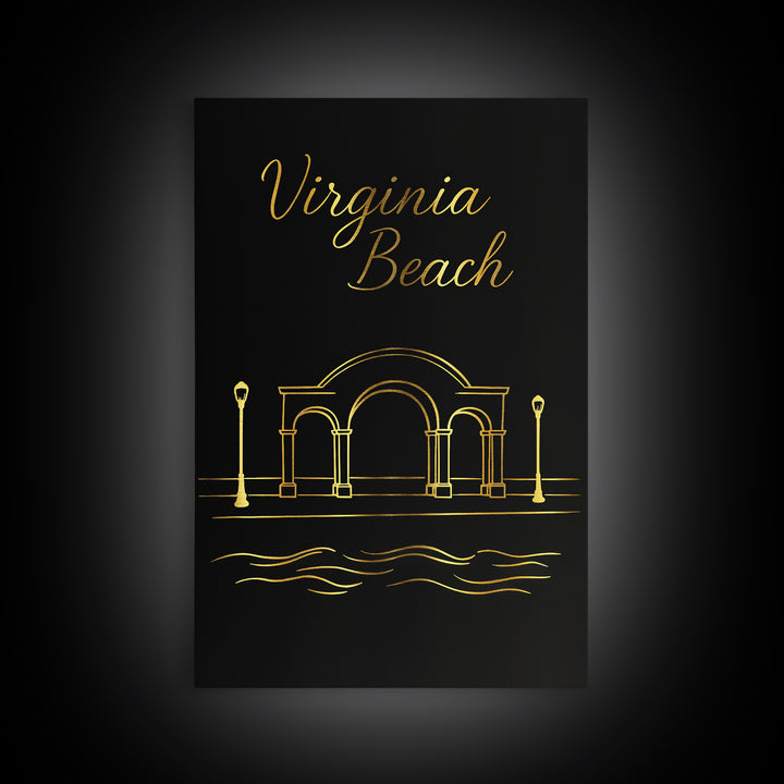 Virignia Beach Travel Poster, Canvas Print, Minimalist Gold Line Art, Virignia Beach Poster Print, Home Office Decor, Travel Wall Art