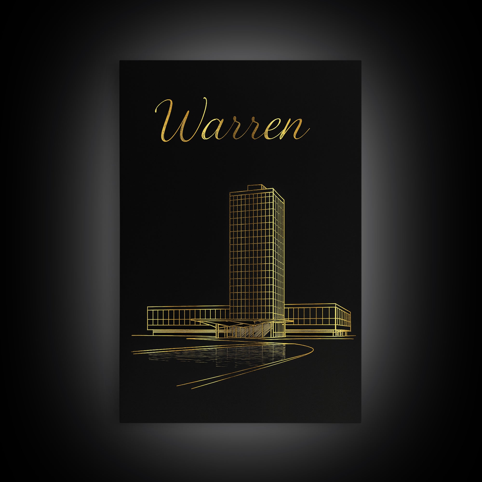 Warren Michigan Travel Poster, Canvas Print, Minimalist Gold Line Art, Warren Poster Print, Wanderlust Decor, Art Print, Gift For Travelers