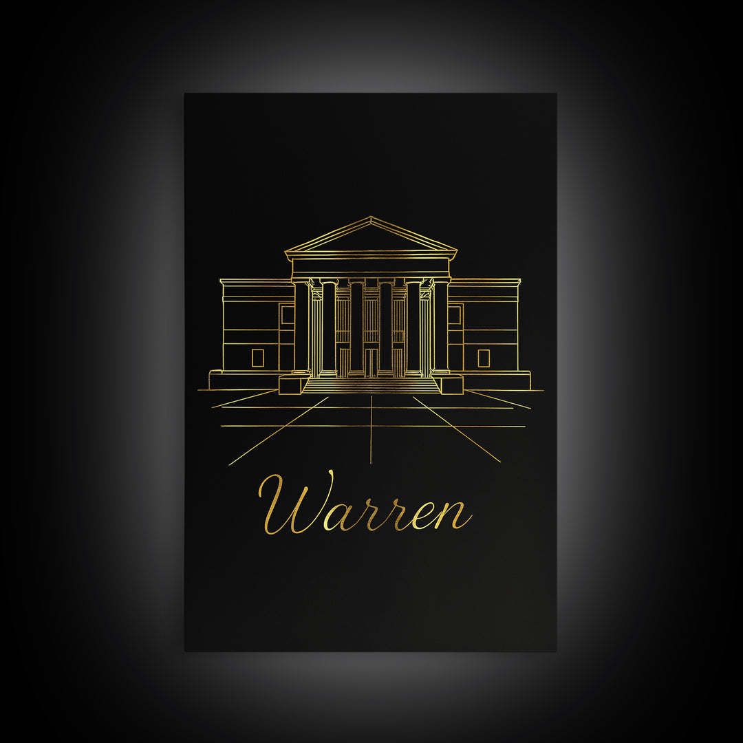 Warren Travel Poster, Canvas Print, Dark Minimalist Wall Art, Warren Art Print, Living Room Wall Art, City Illustration, Home Office Decor