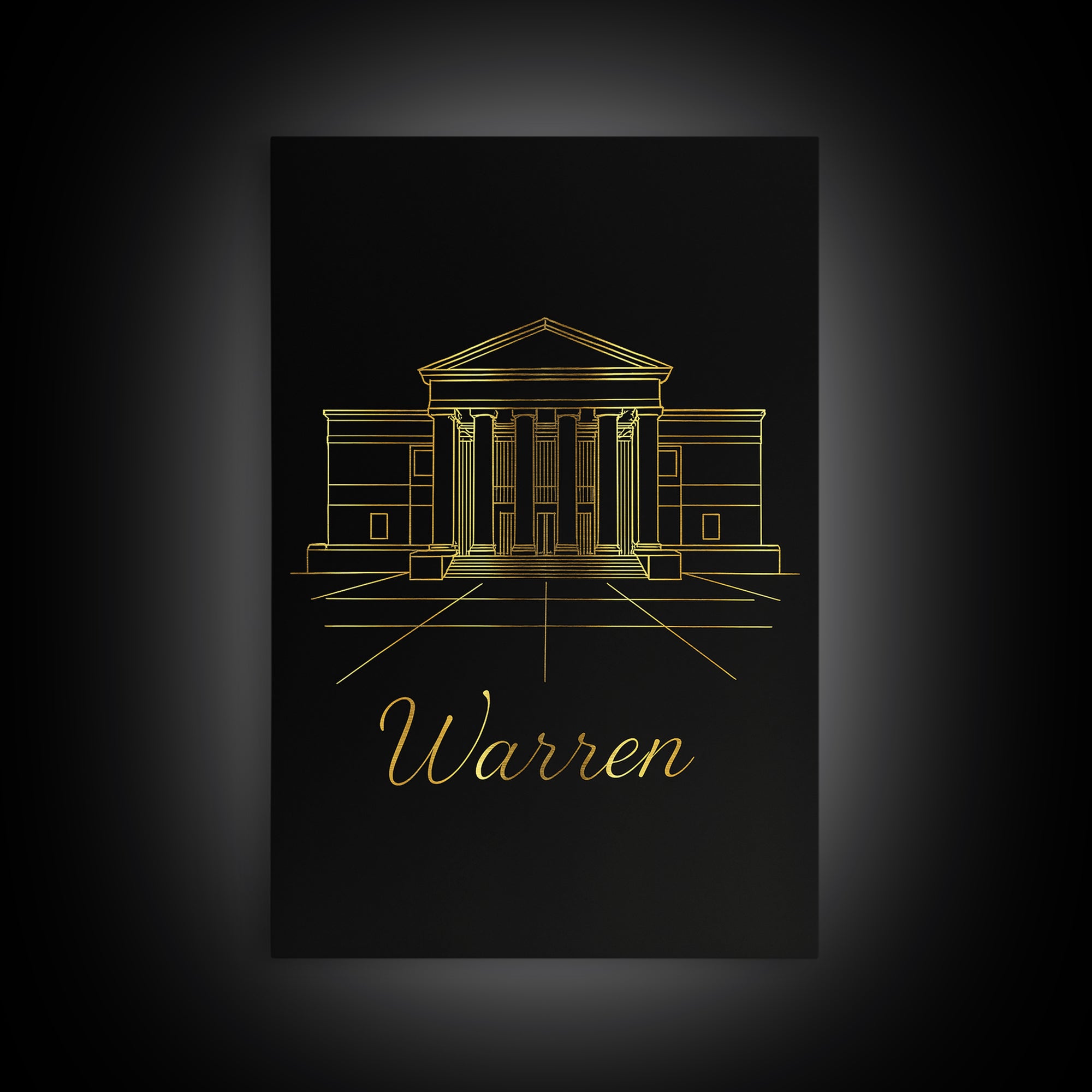 Warren Travel Poster, Canvas Print, Dark Minimalist Wall Art, Warren Art Print, Living Room Wall Art, City Illustration, Home Office Decor