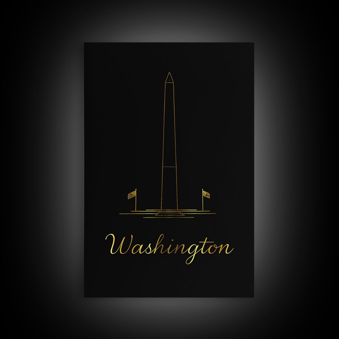 Washington DC Travel Poster, Framed Canvas Print, Dark Minimalist Wall Art, Washington DC Poster Print, City Travel Prints, Wall Art