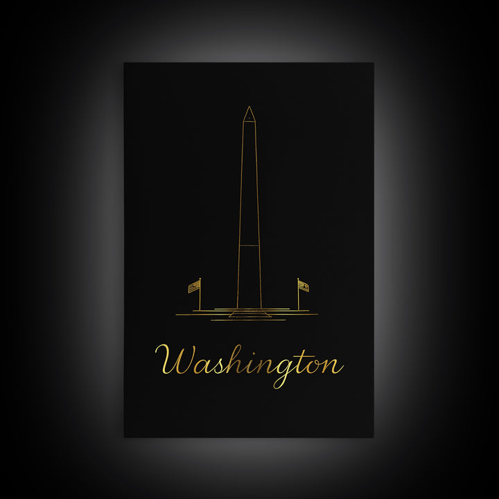 Washington DC Travel Poster, Framed Canvas Print, Dark Minimalist Wall Art, Washington DC Poster Print, City Travel Prints, Wall Art