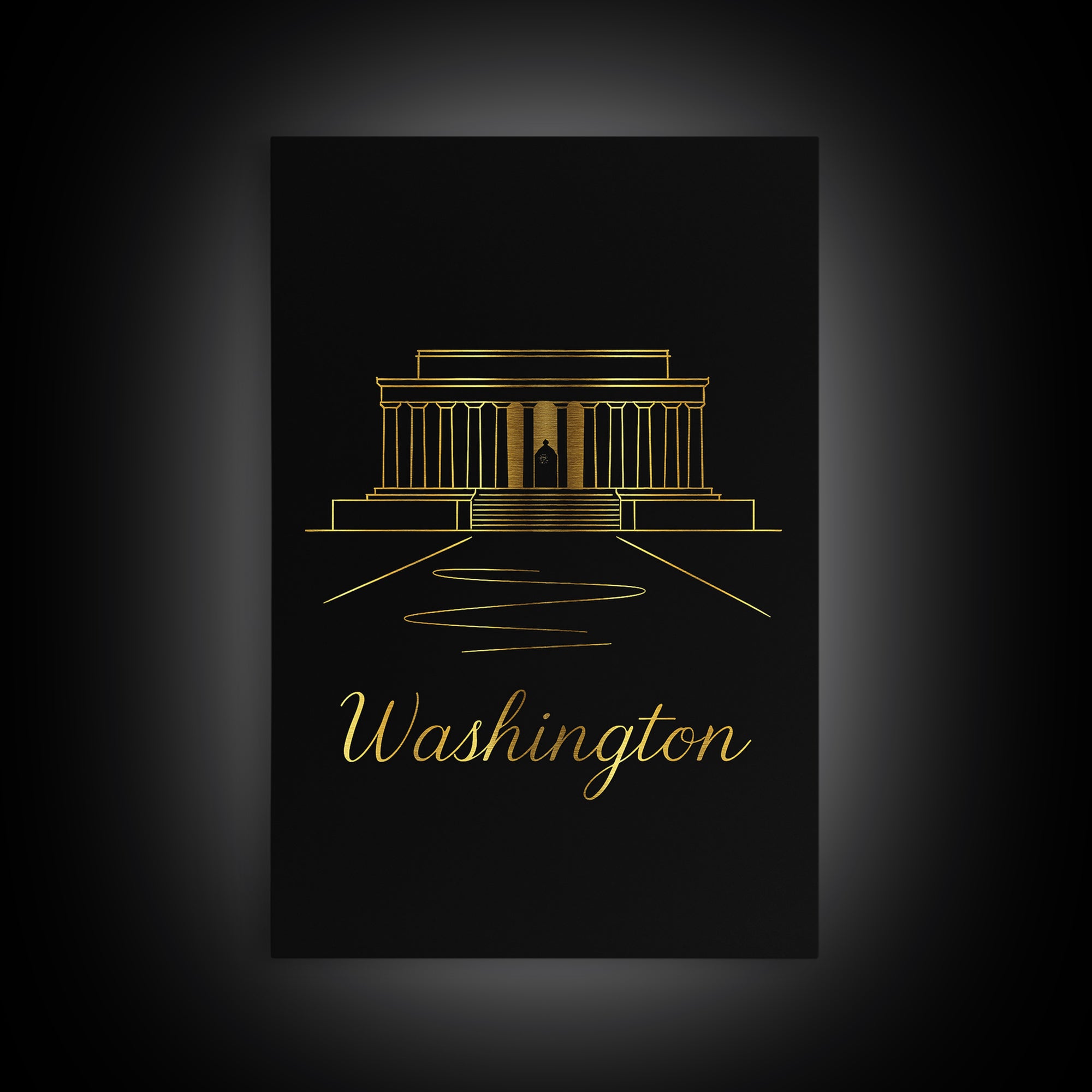 Washington DC Travel Poster, Framed Canvas Print, Minimalist Gold Line Art, Washington DC Wall Art, Fine Art Print, Travel Poster Set