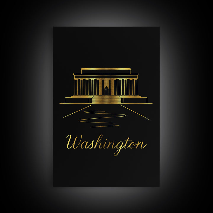 Washington DC Travel Poster, Framed Canvas Print, Minimalist Gold Line Art, Washington DC Wall Art, Fine Art Print, Travel Poster Set