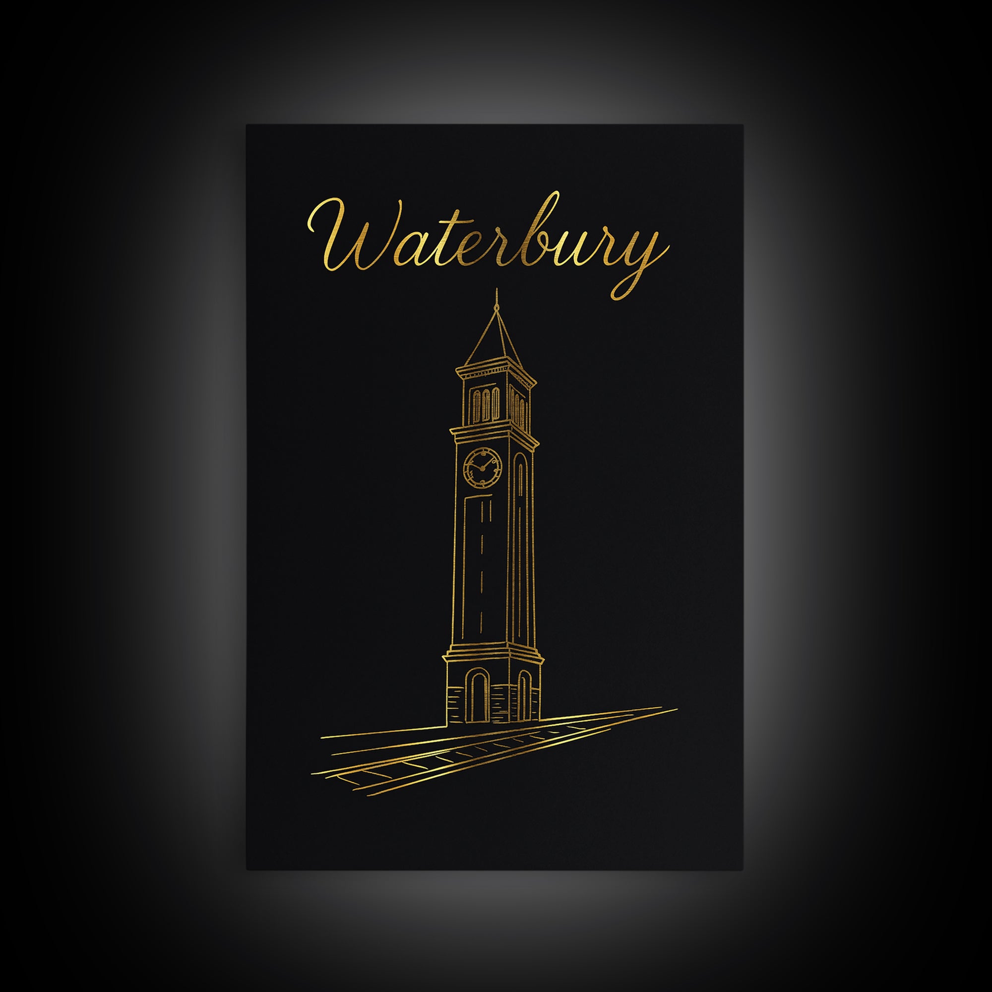 Waterbury Travel Poster, Framed Canvas Print, Dark Minimalist Wall Art, Waterbury Wall Art, City Art Print, Travel Poster Set, Design 3