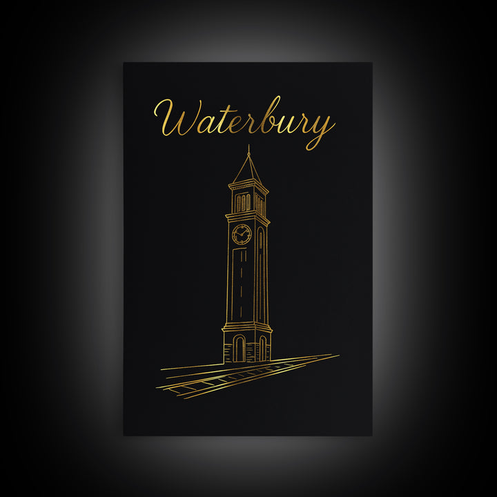 Waterbury Travel Poster, Framed Canvas Print, Dark Minimalist Wall Art, Waterbury Wall Art, City Art Print, Travel Poster Set, Design 3