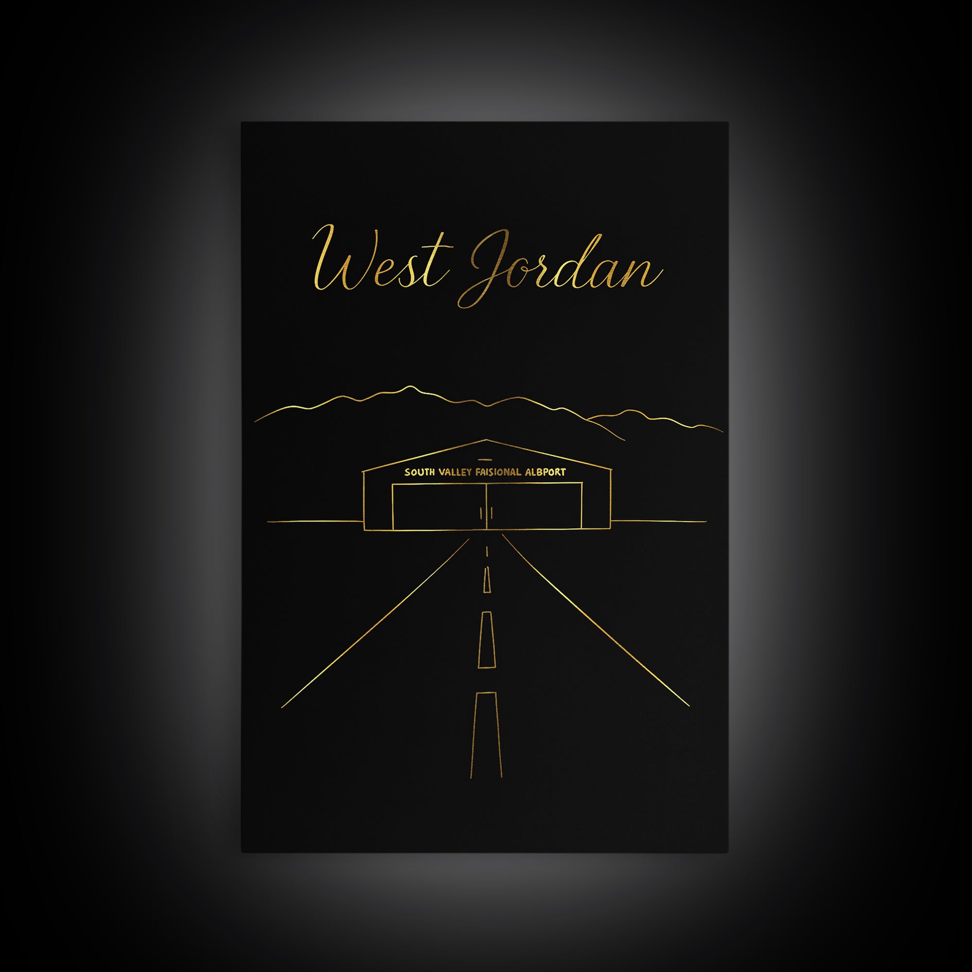 West Jordan Utah Travel Poster, Canvas Print, Black Gold Minimalist Art, West Jordan Poster Print, Mid Century Wall Art, City Art Print