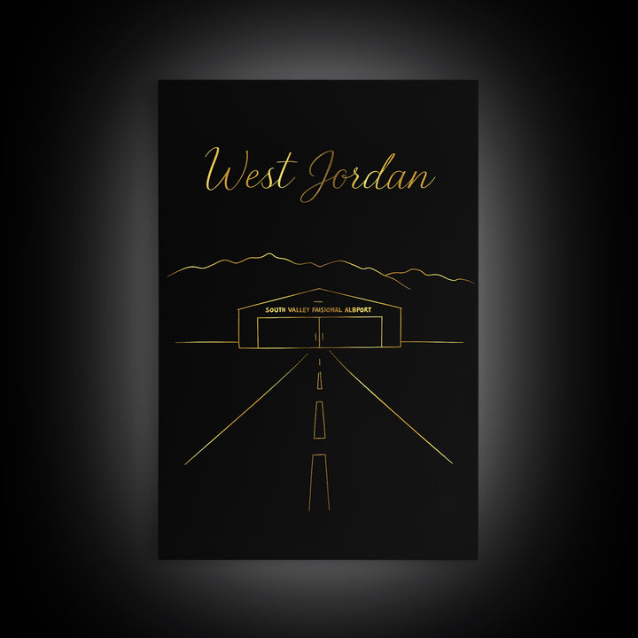West Jordan Utah Travel Poster, Canvas Print, Black Gold Minimalist Art, West Jordan Poster Print, Mid Century Wall Art, City Art Print