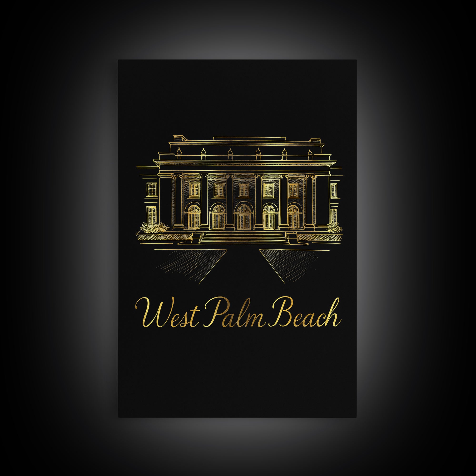 West Palm Beach Travel Poster, Canvas Print, Gold Outline Poster Art, West Palm Beach Poster Print, Gift For Travelers, Living Room Wall Art