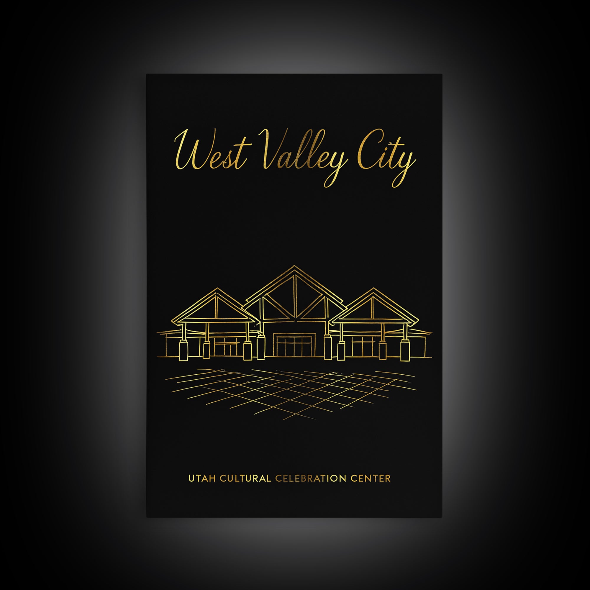 West Valley City Utah Travel Poster, Framed Canvas Print, Minimalist Gold Line Art, West Valley City Poster Print, City Illustration