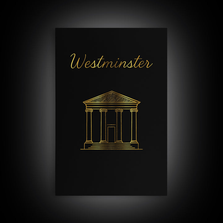 Westminster Travel Poster, Canvas Print, Black Gold Minimalist Art, Westminster Wall Art, Travel Poster Art, Mid Century Wall Art