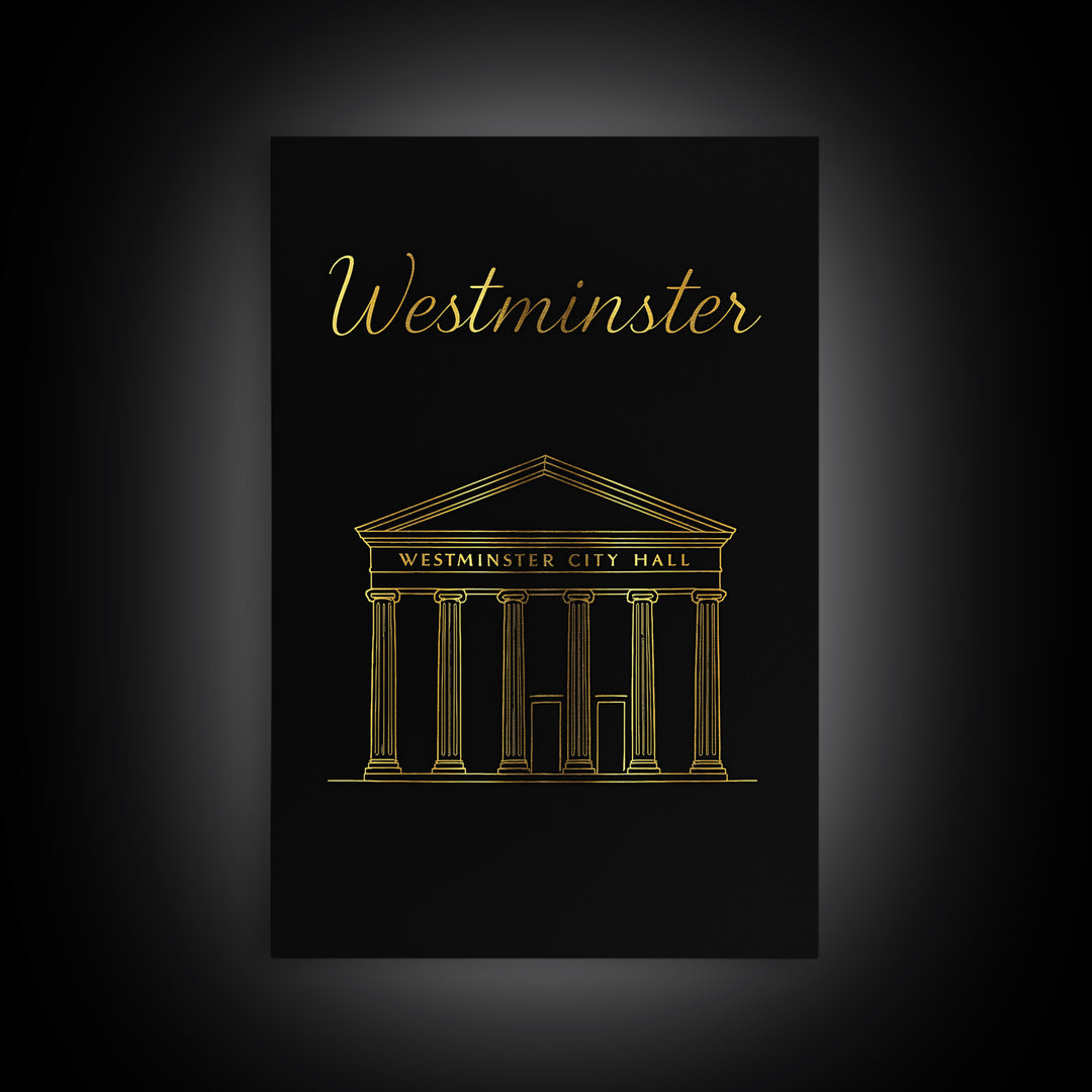 Westminster Travel Poster, Canvas Print, Minimalist Gold Line Art, Westminster Poster Print, Fine Art Print, Wanderlust Decor, Design 3