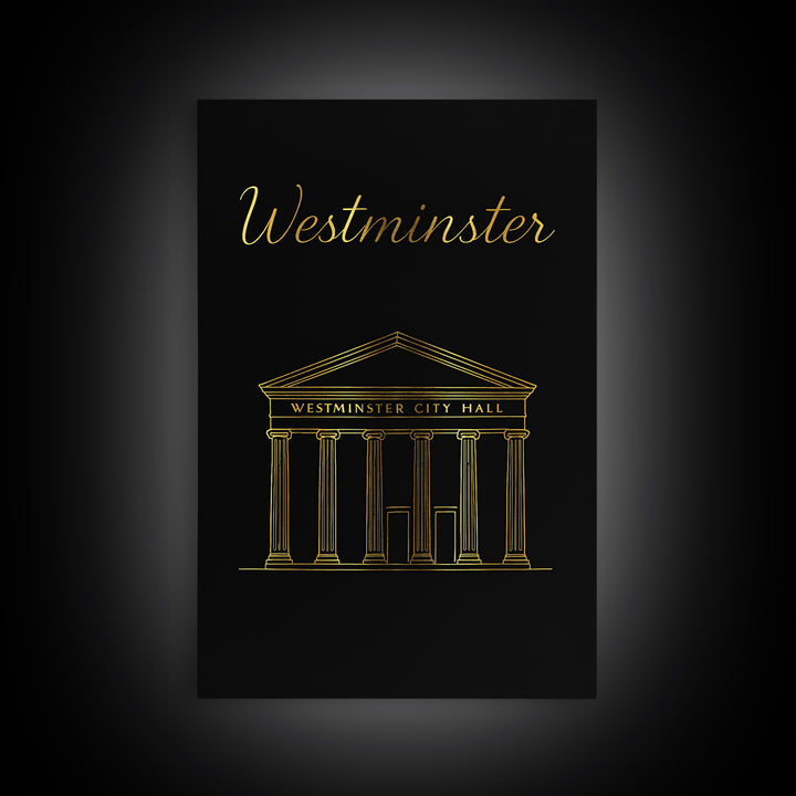Westminster Travel Poster, Canvas Print, Minimalist Gold Line Art, Westminster Poster Print, Fine Art Print, Wanderlust Decor, Design 3