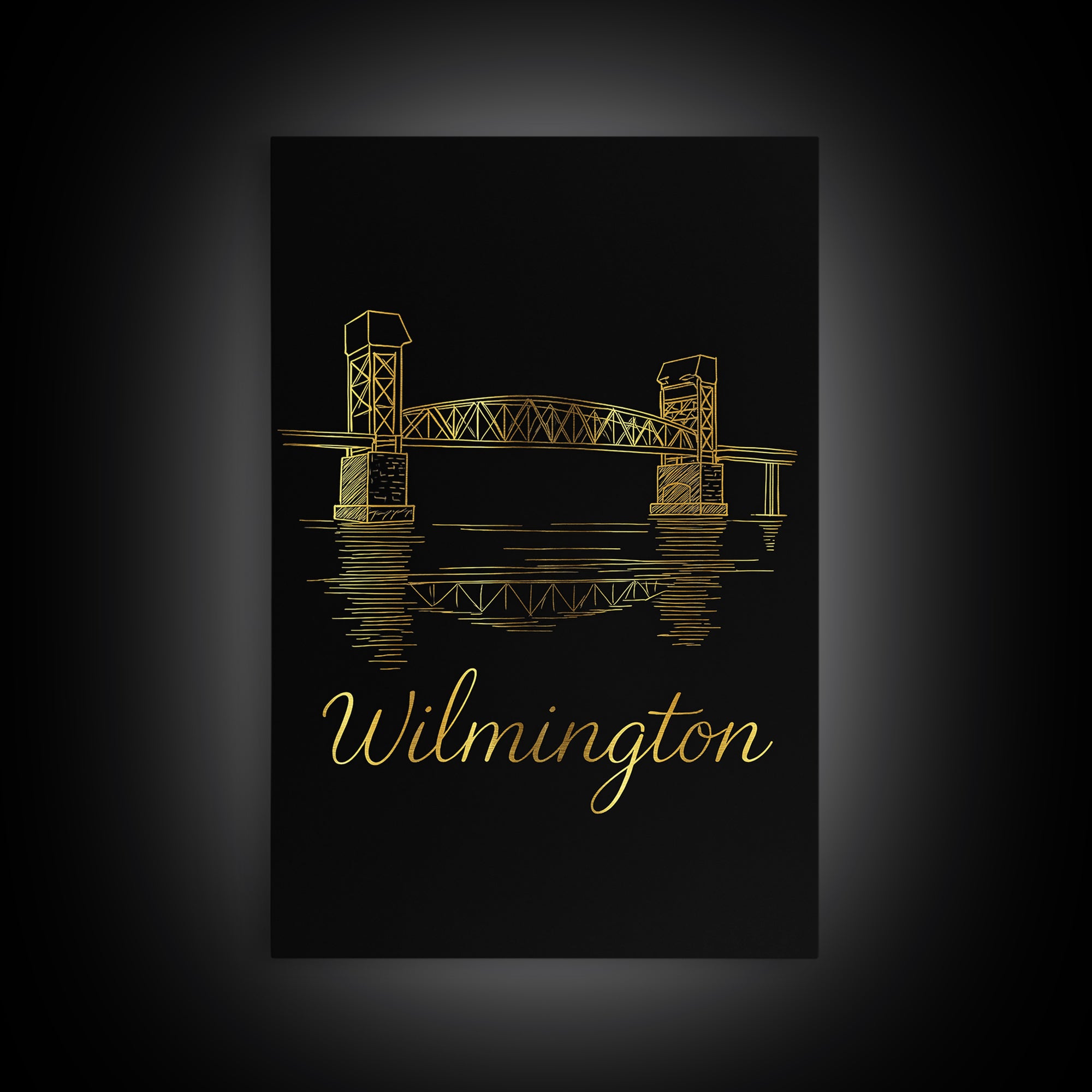Wilimington Travel Poster, Framed Canvas Print, Black Gold Minimalist Art, Wilimington Art Print, Travel Poster Set, City Travel Prints