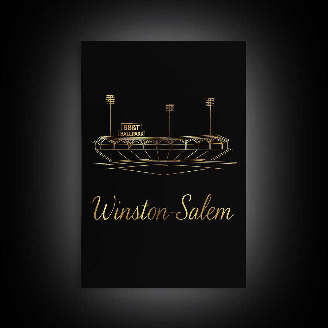 Winston Salem North Carolina Travel Poster, Canvas Print, Gold Outline Poster Art, Winston Salem Art Print, Wall Decor, Wanderlust Decor