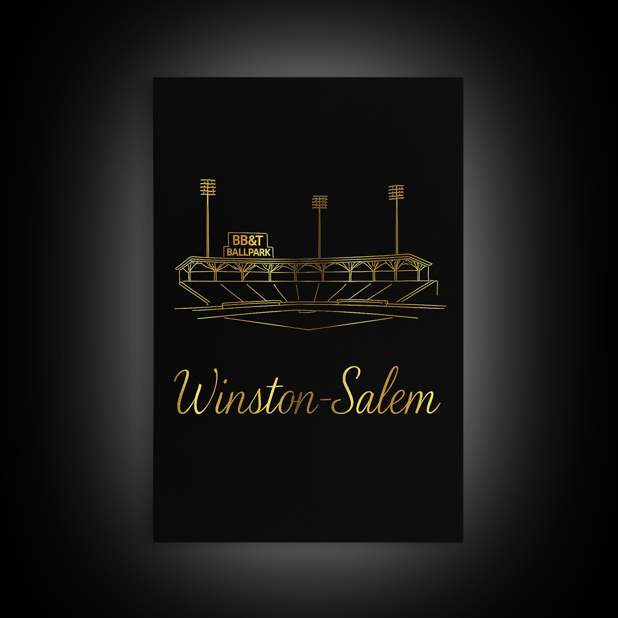 Winston Salem North Carolina Travel Poster, Canvas Print, Gold Outline Poster Art, Winston Salem Art Print, Wall Decor, Wanderlust Decor