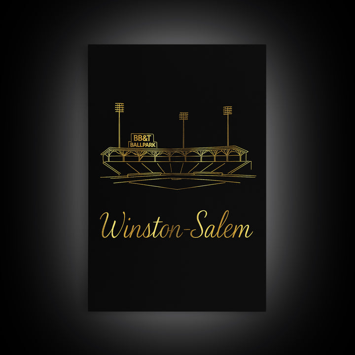 Winston Salem North Carolina Travel Poster, Canvas Print, Gold Outline Poster Art, Winston Salem Art Print, Wall Decor, Wanderlust Decor