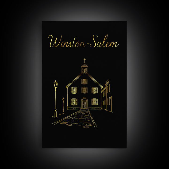 Winston Salem Travel Poster, Framed Canvas Print, Black Gold Minimalist Art, Winston Salem Wall Art, Modern Wall Decor, Eclectic Wall Decor