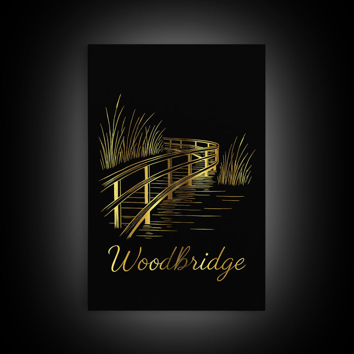 Woodbridge Virginia Travel Poster, Canvas Print, Black Gold Minimalist Art, Woodbridge Art Print, Modern Wall Decor, Living Room Wall Art