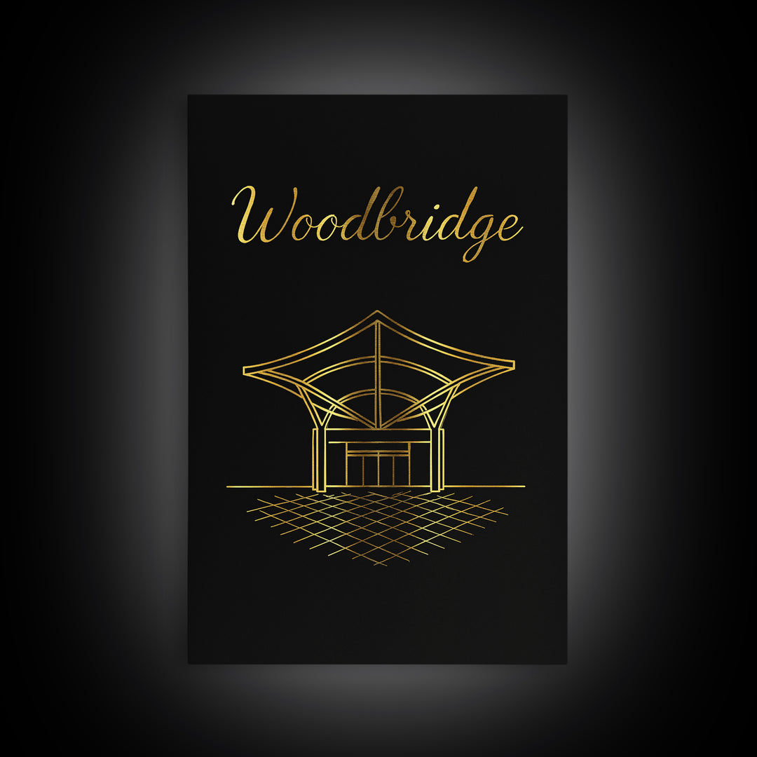 Woodbridge Travel Poster, Framed Canvas Print, Minimalist Gold Line Art, Woodbridge City Art, Travel Poster Set, Wanderlust Decor
