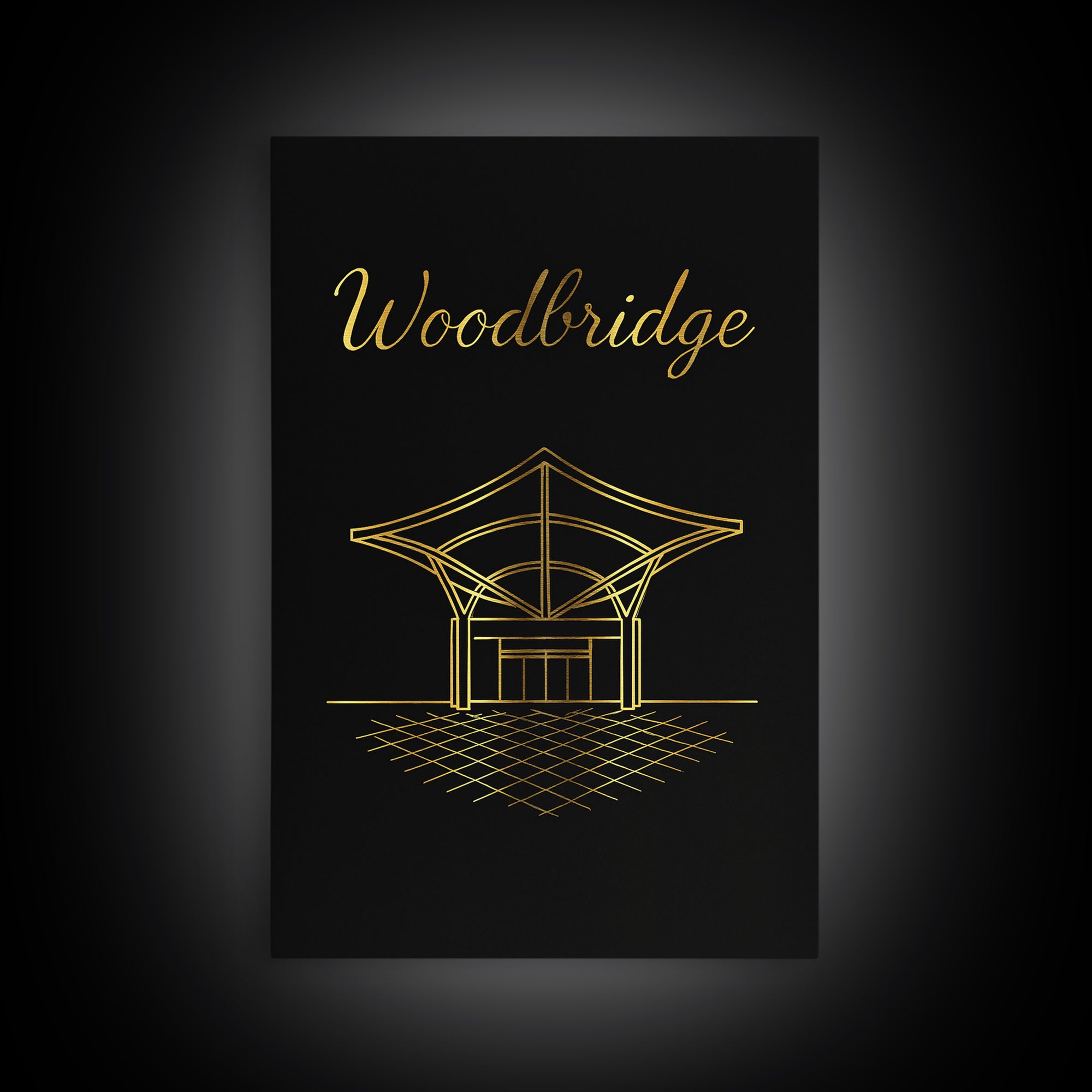 Woodbridge Travel Poster, Framed Canvas Print, Minimalist Gold Line Art, Woodbridge City Art, Travel Poster Set, Wanderlust Decor