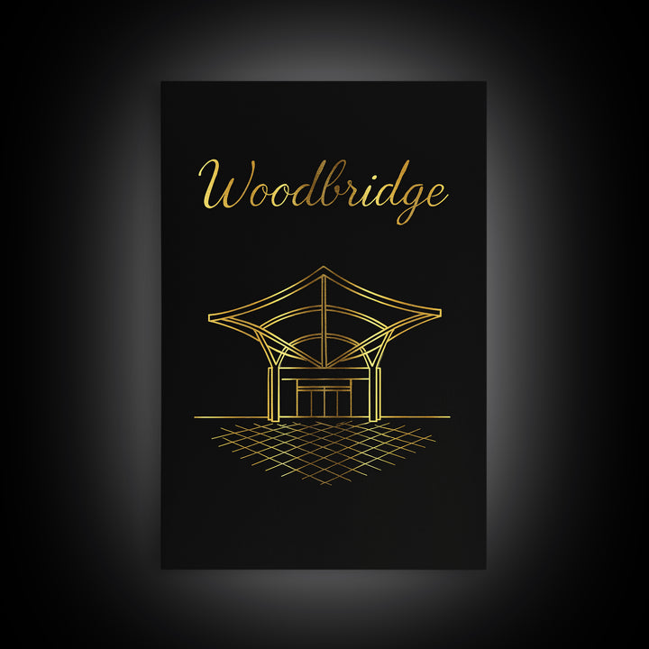 Woodbridge Travel Poster, Framed Canvas Print, Minimalist Gold Line Art, Woodbridge City Art, Travel Poster Set, Wanderlust Decor