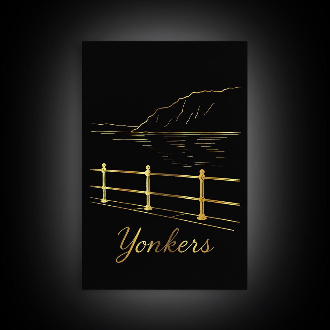 Yonkers Travel Poster, Framed Canvas Print, Dark Minimalist Wall Art, Yonkers Art Print, Travel Wall Decor, Retro Travel Print