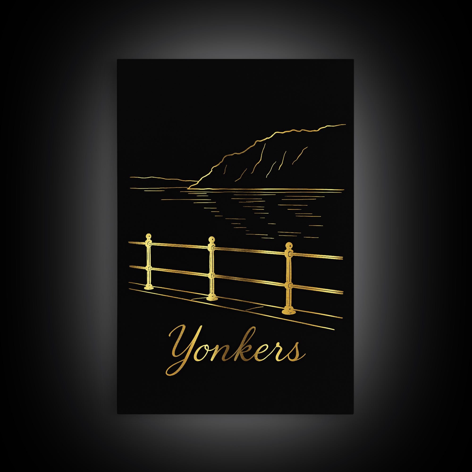 Yonkers Travel Poster, Framed Canvas Print, Dark Minimalist Wall Art, Yonkers Art Print, Travel Wall Decor, Retro Travel Print