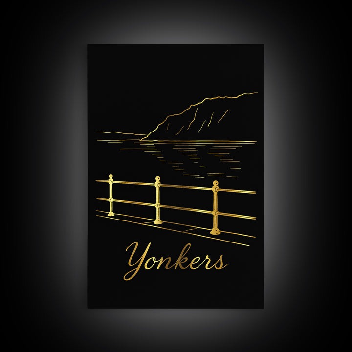 Yonkers Travel Poster, Framed Canvas Print, Dark Minimalist Wall Art, Yonkers Art Print, Travel Wall Decor, Retro Travel Print