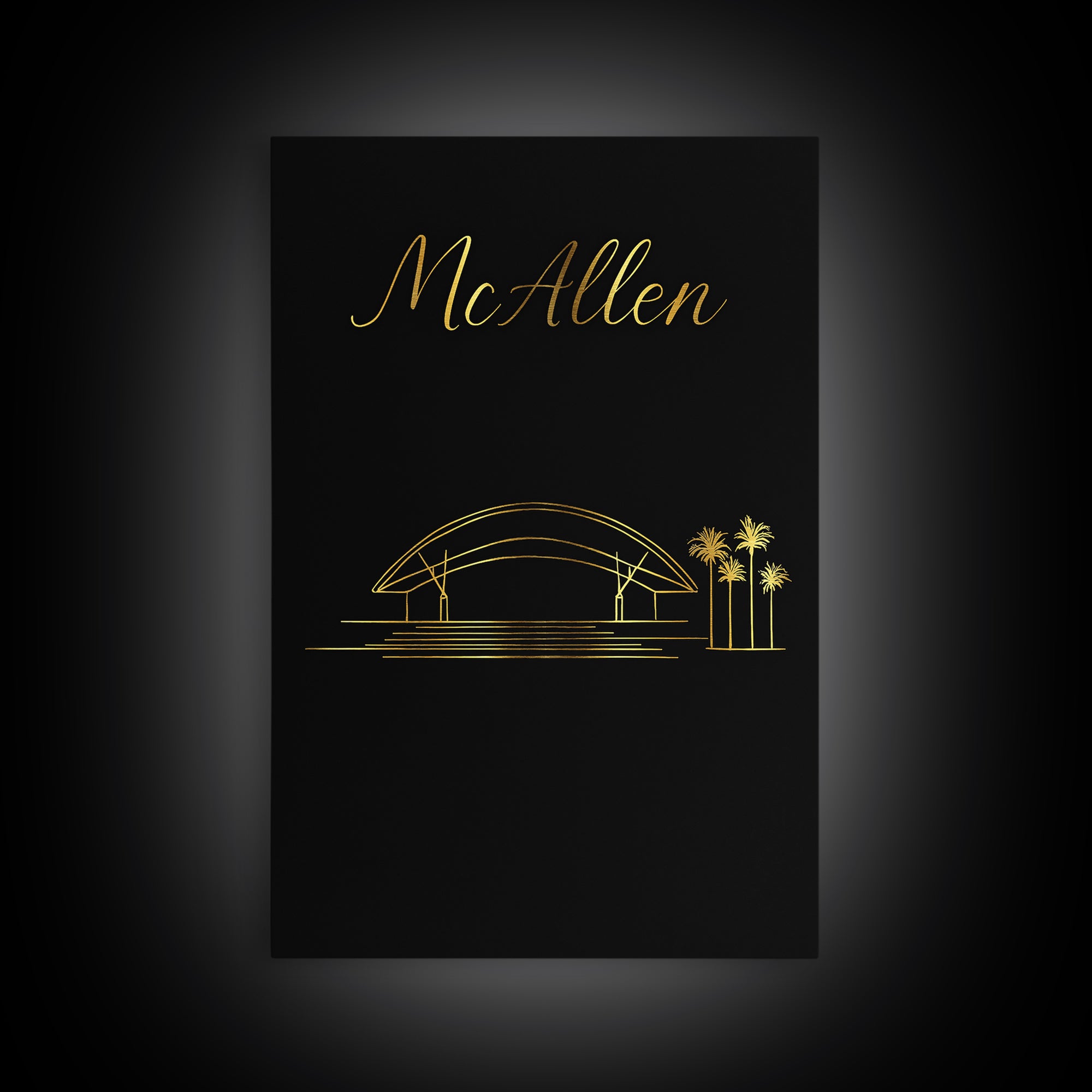 Mbb Mcallen Travel Poster, Framed Canvas Print, Gold Outline Poster Art, Mbb Mcallen Wall Art, Home Office Decor, Modern Wall Decor