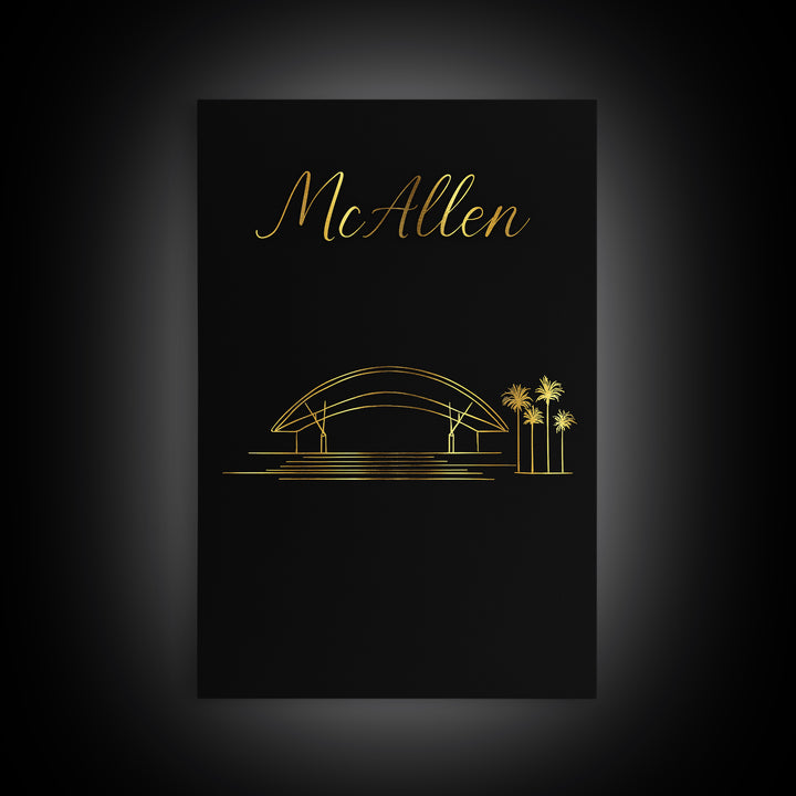 Mbb Mcallen Travel Poster, Framed Canvas Print, Gold Outline Poster Art, Mbb Mcallen Wall Art, Home Office Decor, Modern Wall Decor