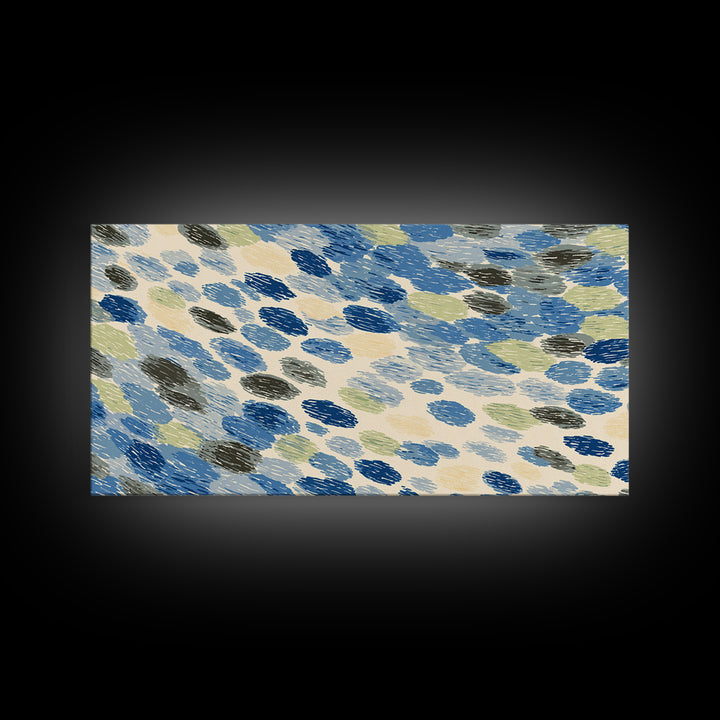 Blue Gray Brush Dot Abstract Wall Art, Midcentury Modern Art Print, Minimalist Retro Decor, Coastal Geometric Poster For Home