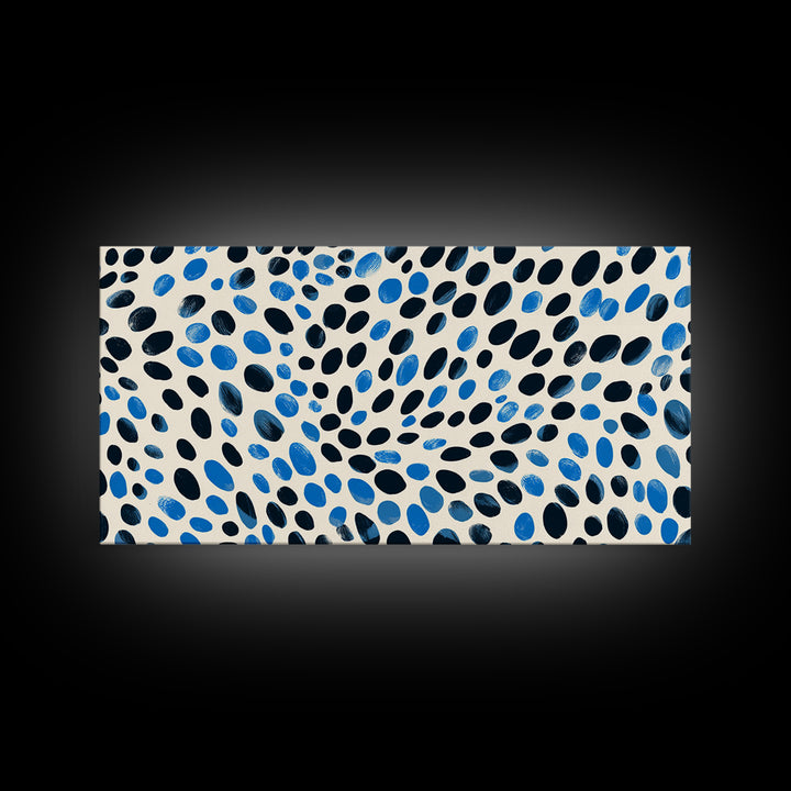 Black Blue Oval Dot Wall Art, Midcentury Modern Art Print, Minimalist Geometric Office Decor, Retro Abstract Poster For Home