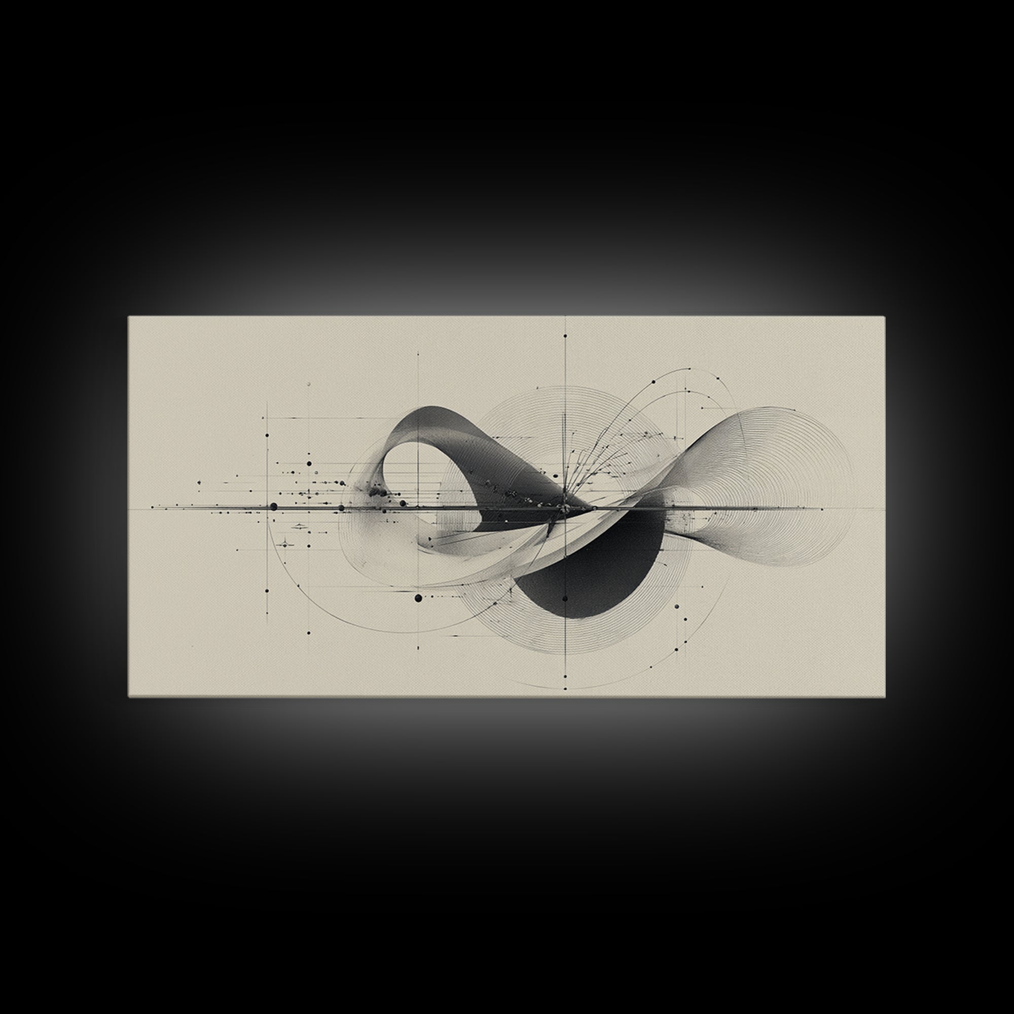 Beige Kinetic Wave Diagram Framed Canvas Print, Modern Abstract Wall Decor, Architectural Line Art Poster For Office Home