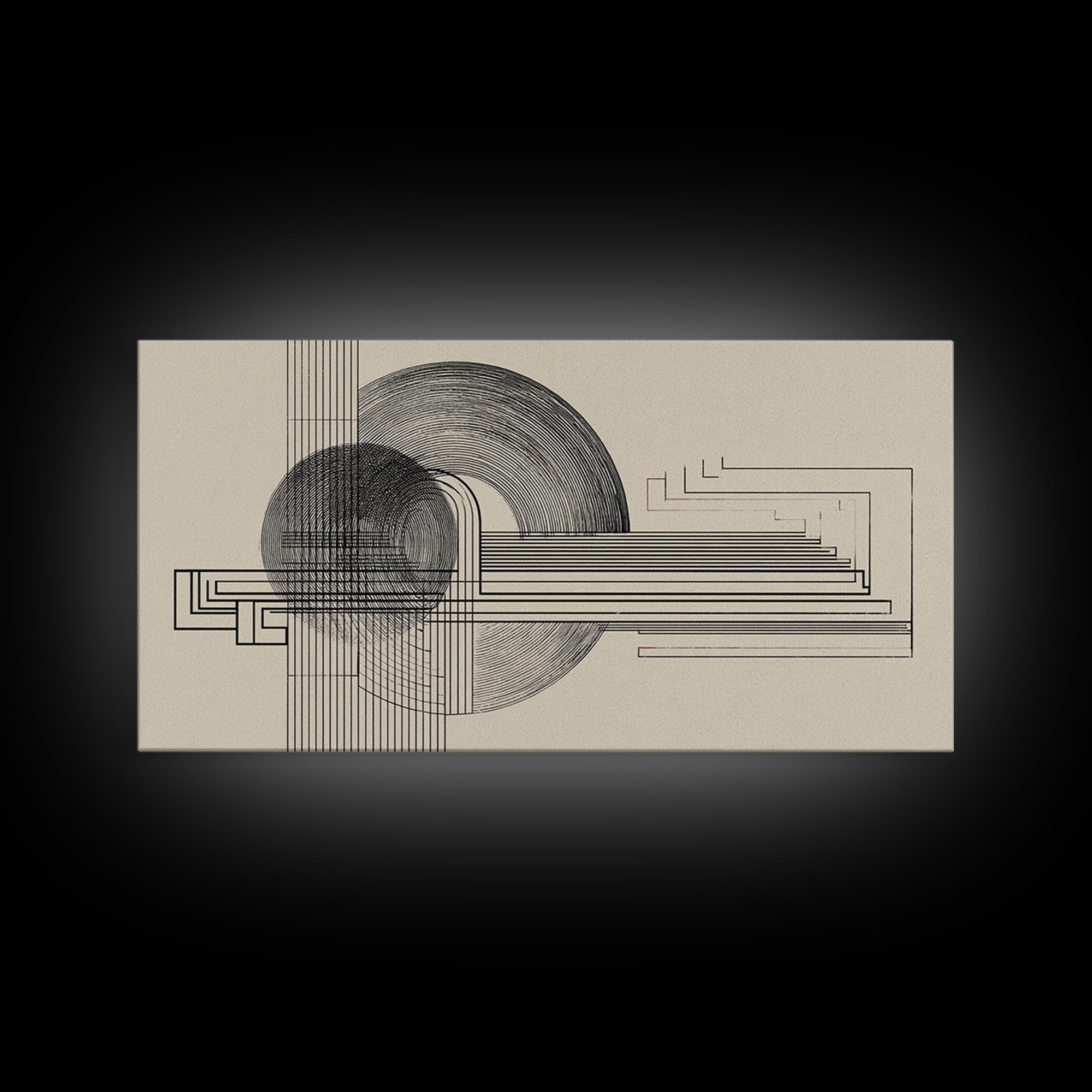 Neutral Geometric Circle Line Wall Art, Midcentury Modern Decor, Bauhaus Inspired Abstract Art Print For Office Home Decor
